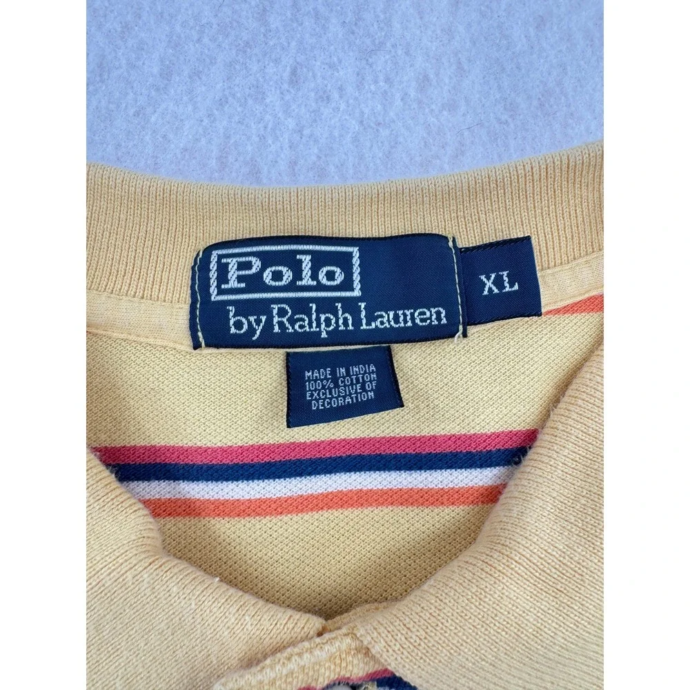 Polo Ralph Lauren Mens XL Short Sleeve Cotton Pique Polo Yellow Striped Preppy